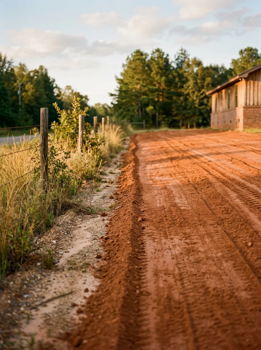 Graded driveway in Crawford showing proper drainage slope for red clay