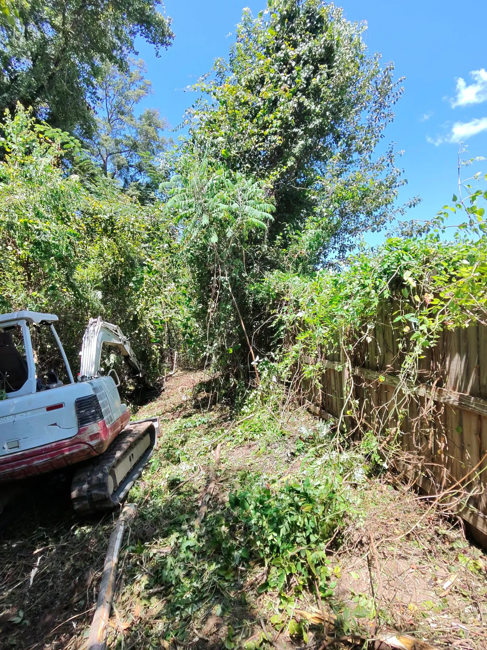 A cleared residential lot in Columbus, GA with overgrown brush and debris fully removed, showing clean open ground ready for use. Triple H Property Solutions lot cleanup service result.